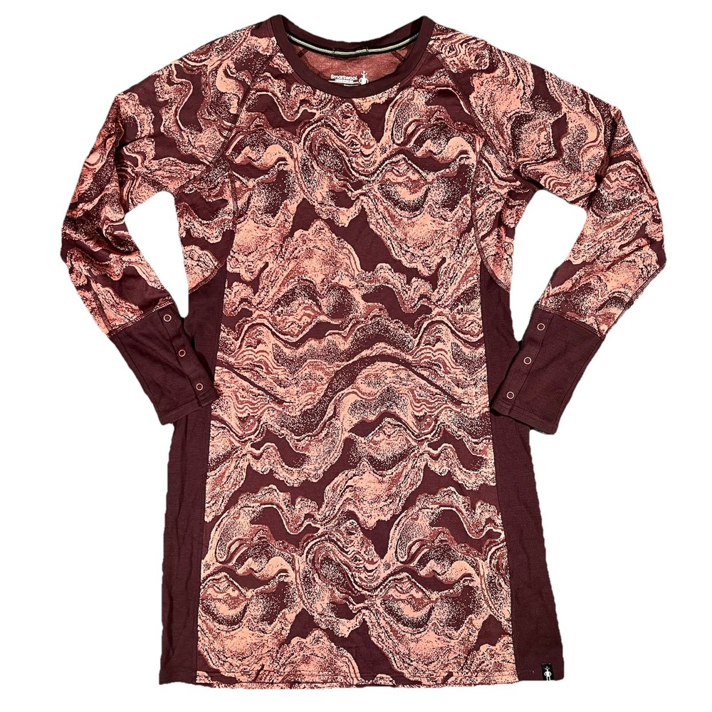 Smartwool Merino Sport 250 Long Sleeve Dress Wool Blend Medium Maroon Abstract
